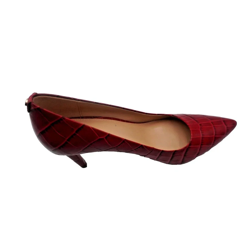 Michael Kors Burgundy Croc Embossed Pointed Toe Office Heel Pumps Size 9.5M